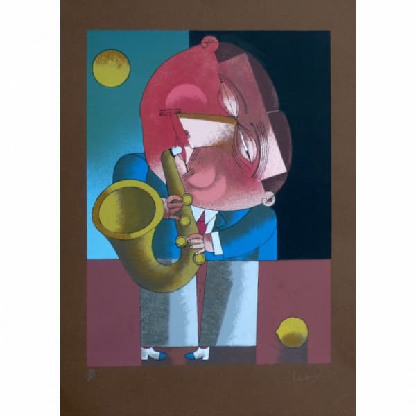 INOS CORRADIN - Serigrafia: Saxofonista, assinada: CID, edição: xx/100, medidas: 45 x 32cm. — Inos Corradin