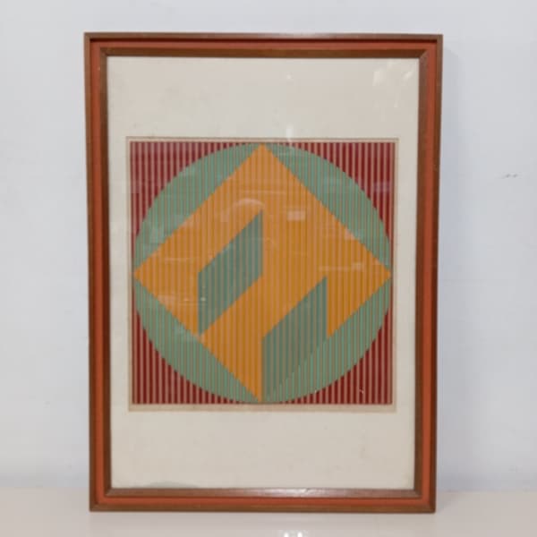 Dionísio del Santo, serigrafia, A.D.C.I.D., `Vibrações - quadrado - círculo: 115`, 1978. Apresenta sujidade no paspatou e no vidro. (44cm x 43cm) — Dionísio Del Santo