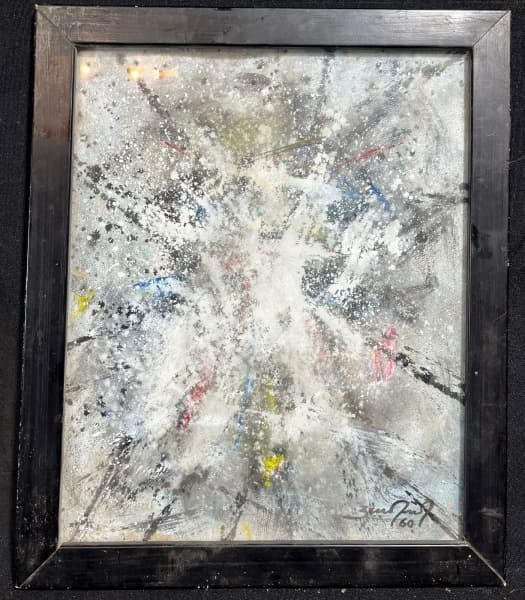 ANTONIO BANDEIRA (Fortaleza, 26 de maio de 1922 - Paris, 6 de outubro de 1967) - "Composição" técnica mista, A.C.I.D, datado de 1960. Med 31x26 cm (Com moldura). Obs: Apresenta restauro, sem expertise não garantimos autenticidade. — Antônio Bandeira