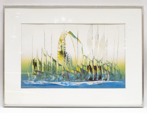 DANILO - Abstrato, óleo sobre tela, moldura em alumínio e tela protegida por tampo de vidro. Medidas da tela: 22,5 x 52cm; Medidas totais: 51 x 71cm. — DANILO