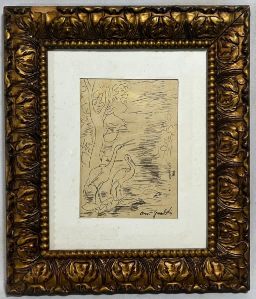 OSWALDO GOELDI (Rio de Janeiro, 31 de outubro de 1895 Rio de Janeiro, 16 de fevereiro de 1961) "Cena de Pássaros" desenho a nanquim, A.C.I.D. Med 285x22 cm (Com moldura). Obs: sem expertise não garantimos autenticidade. — Oswaldo Goeldi