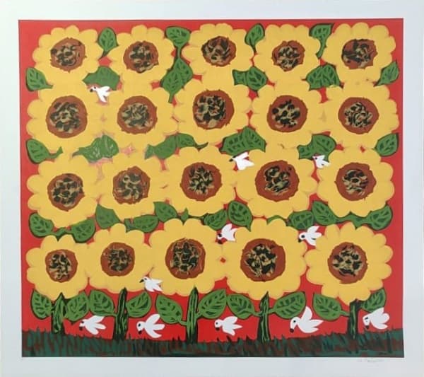 ANTONIO POTEIRO - P.I, serigrafia, tema "Girassol". Medidas: 70 x 81 cm. — Antônio Poteiro