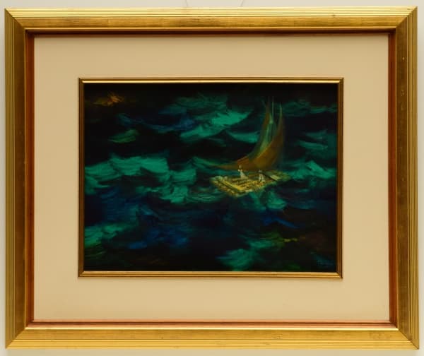 ENRICO BIANCO (Roma 1918- 2013 RJ) - "Jangada", óleo sobre madeira industrializada, assinado c.i.d e datado 1973. Med. 44 x 58 cm e com a moldura 69 x 95 cm. — Enrico Bianco