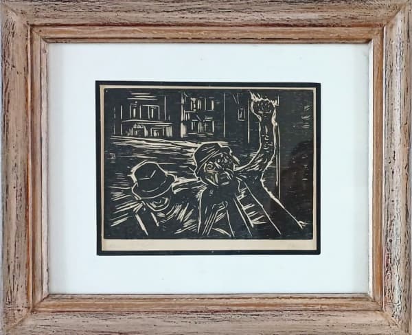 OSWALDO GOELDI, Figuras na Noite, xilogravura, 16 x 22cm (imagem), assinada e numerada 89/100. — Oswaldo Goeldi