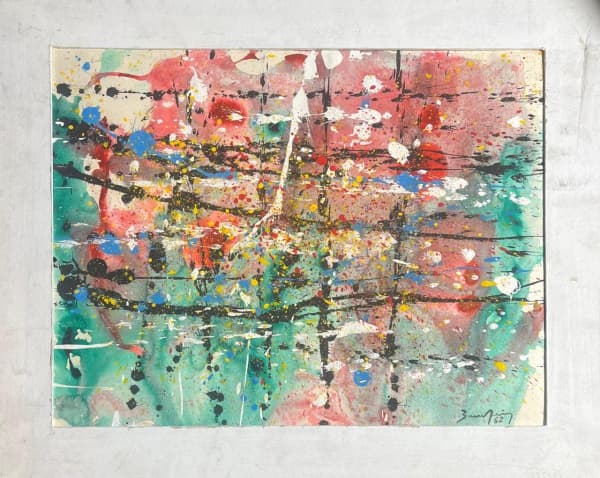 ANTONIO BANDEIRA (Fortaleza, 26 de maio de 1922 - Paris, 6 de outubro de 1967) "Composição" técnica mista, A.C.I.D, datado de 1962. Med 40x50 cm. Obs: Sem expertise não garantimos autenticidade. Ausência de moldura. — Antônio Bandeira