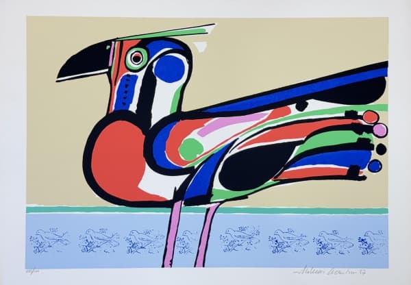 ALDEMIR MARTINS (1922 - 2006). "Pássaro", serigrafia a cores 80/100. 50 x 70. Assinado e datado (1987) a lápis no c.i.d. (Sem moldura). — Aldemir Martins