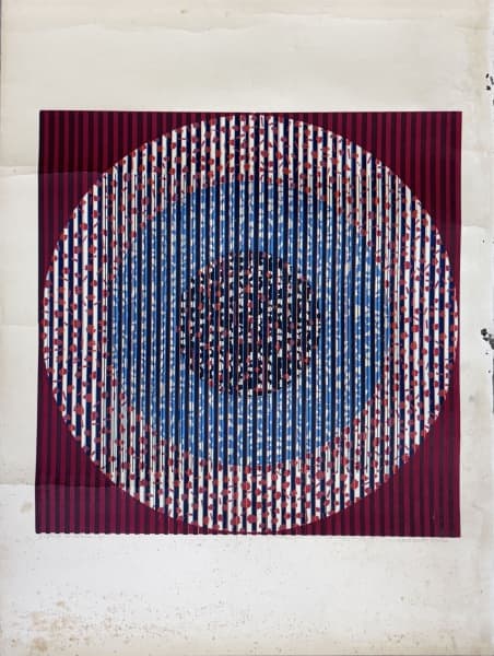 DIONÍSIO DEL SANTO (1925 - 1999). "Explosão concentrada", serigrafia a cores 2/2. 70 x 50. Assinado e datado (1977) no c.i.d. (Apresenta fungos, rasgos nas bordas e marcas de dobra. SEM MOLDURA). — Dionísio Del Santo