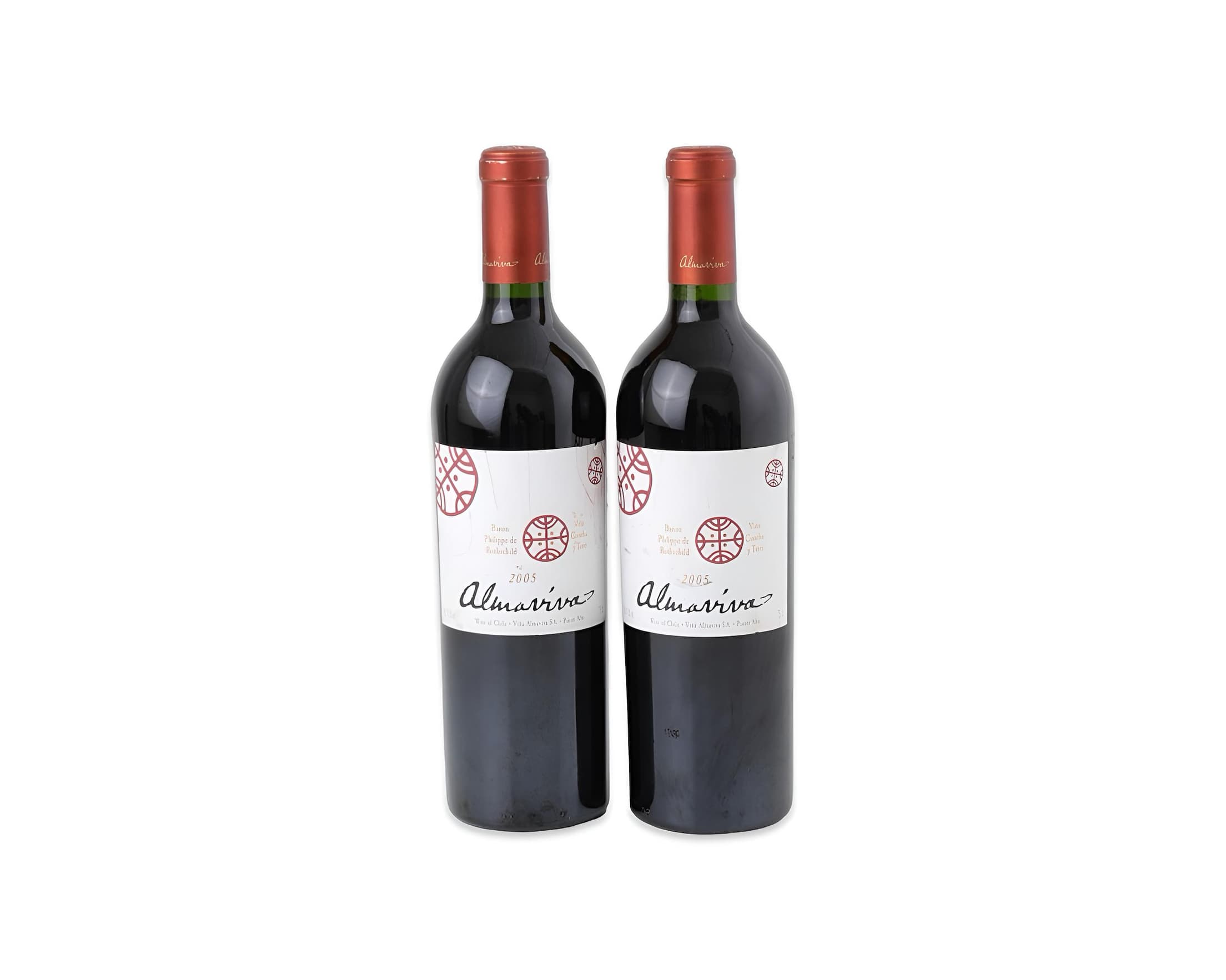 Lote com dois Almaviva 2005. Maipo, Chile. Vinho tinto, 750ml cada. WS95/100, W&S94/100, RP93/100 — Lote com dois Almaviva 2005
