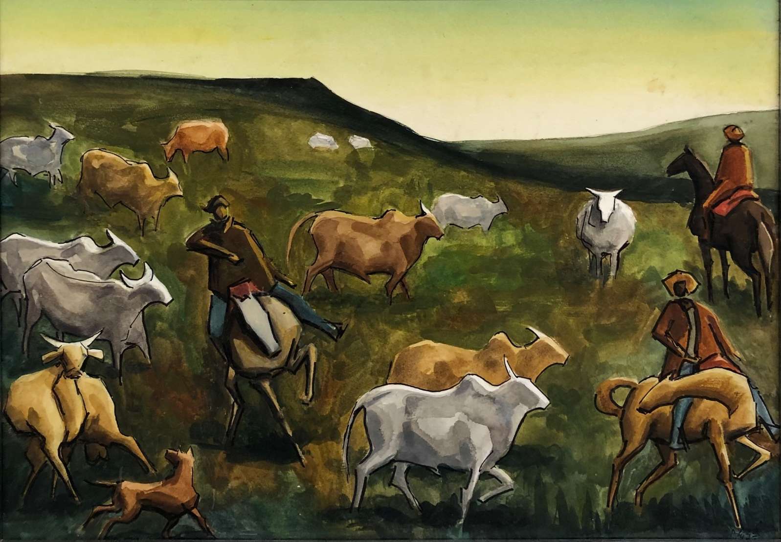 Paisagem com figura e animas — Hector Carybé