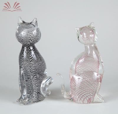 Casal de gatos de cristal de Murano — Não identificado