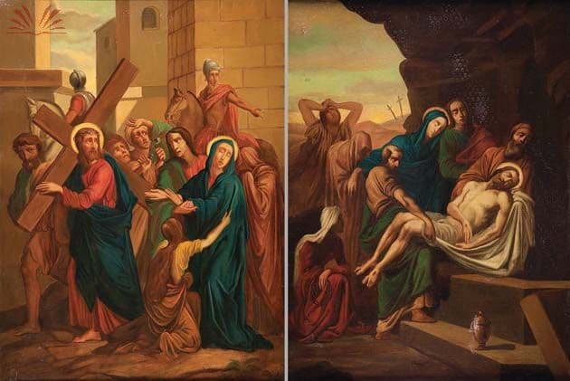 Pendant de pinturas retratando paisagens da via-crúcis — Não identificado