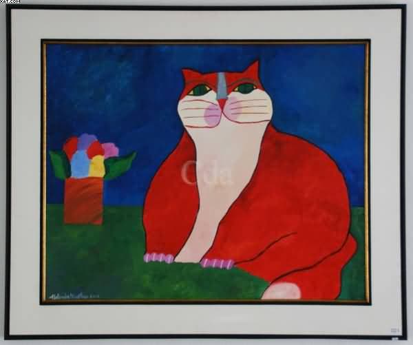 Gato vermelho com flores — Aldemir Martins, 2002