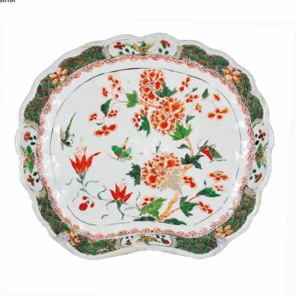 Raro Corvilhete em porcelana Cia das Índias decoração Família Verde com pássaros e folhagens — Não identificado