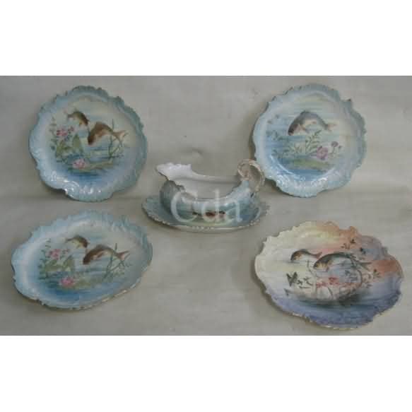 Serviço para peixe em porcelana francesa — Não identificado