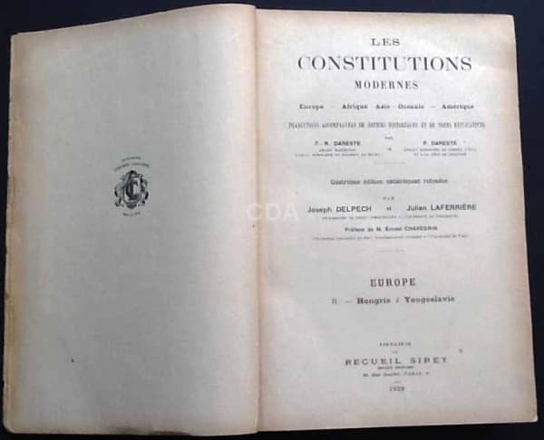 "Les Constitutions Modernes" - Europe: II Hongrie à Yugoslavie", F. R. Dareste e P. Dareste, Recu — Não identificado