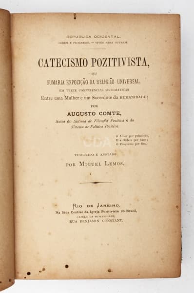 Livro: Catecismo Pozitivista ou Sumaria Expozição da Religião da Humanidade, de Augusto Comte, 1895. — Não identificado