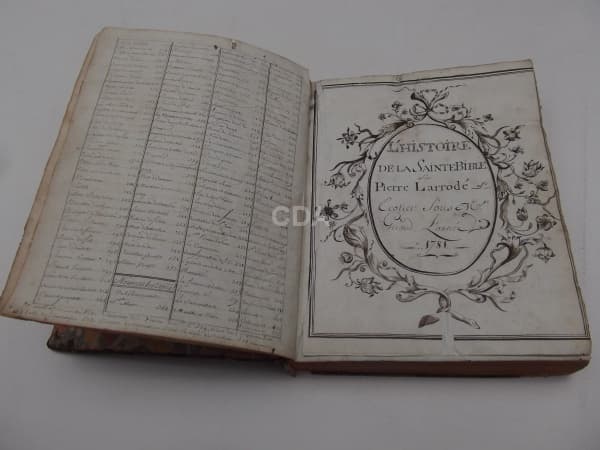 LIVRO MANUSCRITO - L´Histoire de La Saint Bible - 1781 - Pierre Larrodé ILUSTRADO C/ 2 GRAVURAS (fro — Não identificado