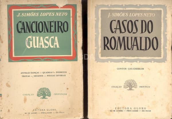 Livros (2): LOPES NETO, J. Simões. 1) Casos do Romualdo. Contos Gauchescos. 1952. 202p. Broch. 2) Ca — Não identificado