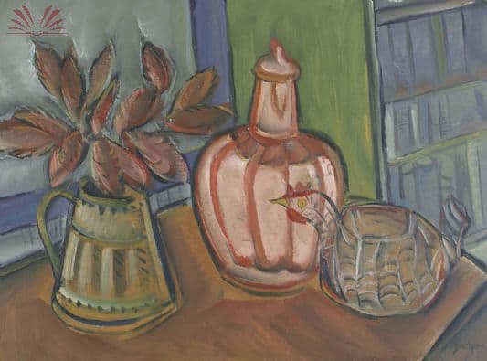 Jarra com urucum, moringa e galinha de arame — Carlos Bracher, 1979