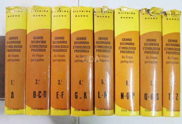 Grande Dicionario etimológico prosódico da lingua portuguesa. Ed. Saraiva. 1966. Oito volumes. Capa — Não identificado
