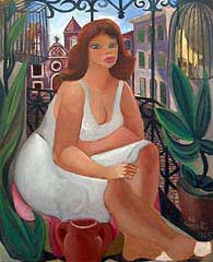 Mulata na varanda com pássaro — Di Cavalcanti, 1965