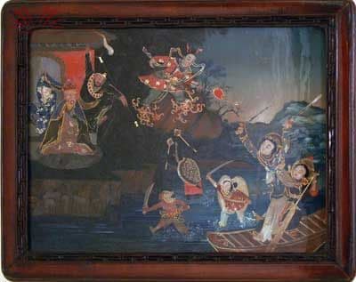 Conjunto de duas pinturas japonesa sobre vidro - Séc. XIX — Não identificado