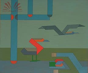 Bicho dormindo e pássaros na paisagem — Dionísio Del Santo, 1987