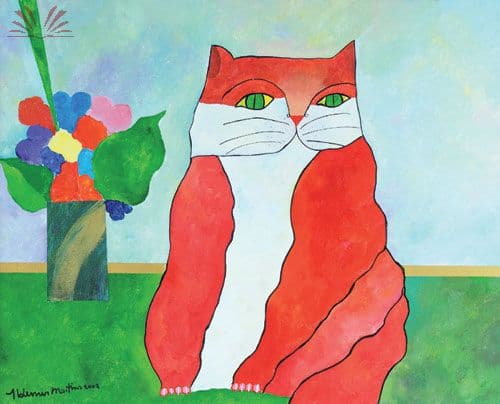 Gato vermelho com vaso de flores — Aldemir Martins, 2002