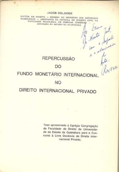 Livro: DOLINGER, Jacob. Repercussão do fundo monetário internacional no direito internacional privad — Não identificado