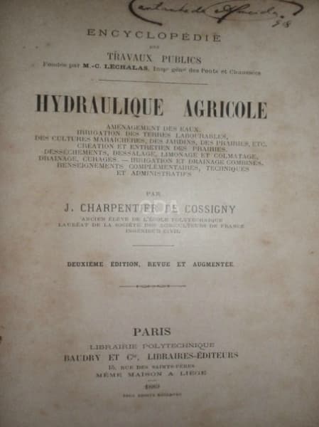 Hydraulique Agricole - 1889. — Não identificado