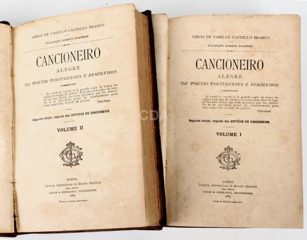 Livros (2) Cancioneiro Alegre de poetas Portuguezes e Brazileiros, volumes I e II, obras de Camillo — Não identificado
