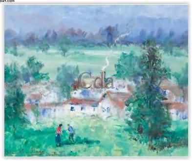 Paisagem com casas e figuras — Manoel Santiago