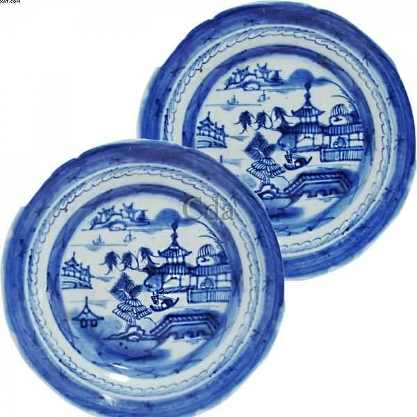 Par de pratos em porcelana azul — Não identificado, 1821