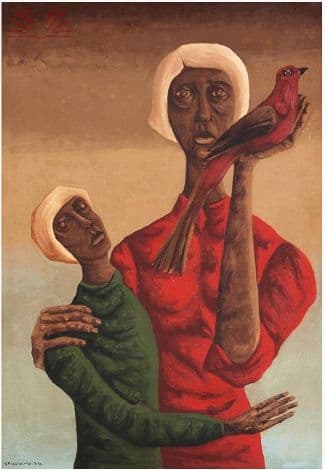 Mãe e Filha com Pássaro — Clóvis Graciano, 1974