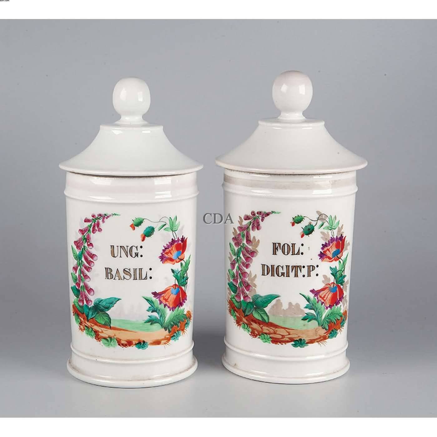 Par de potes de farmácia de porcelana — Não identificado