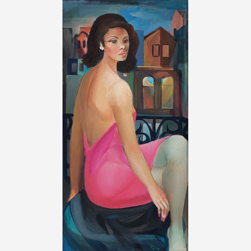 Mulata com vestido decotado rosa — Di Cavalcanti